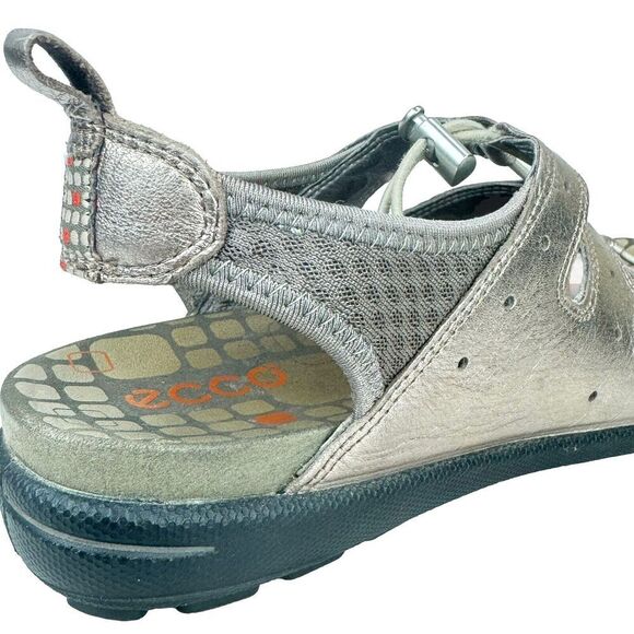 Ecco Sandals WMN EU 41 US 10/10.5 Pewter Jab Toggle Open Toe Perforated Metallic - Picture 11 of 13